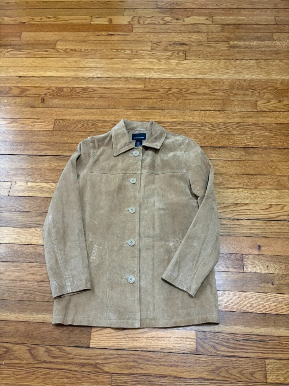 Moda International Women's Suede Leather Jacket Size Petite XS PXS Tan Button Up